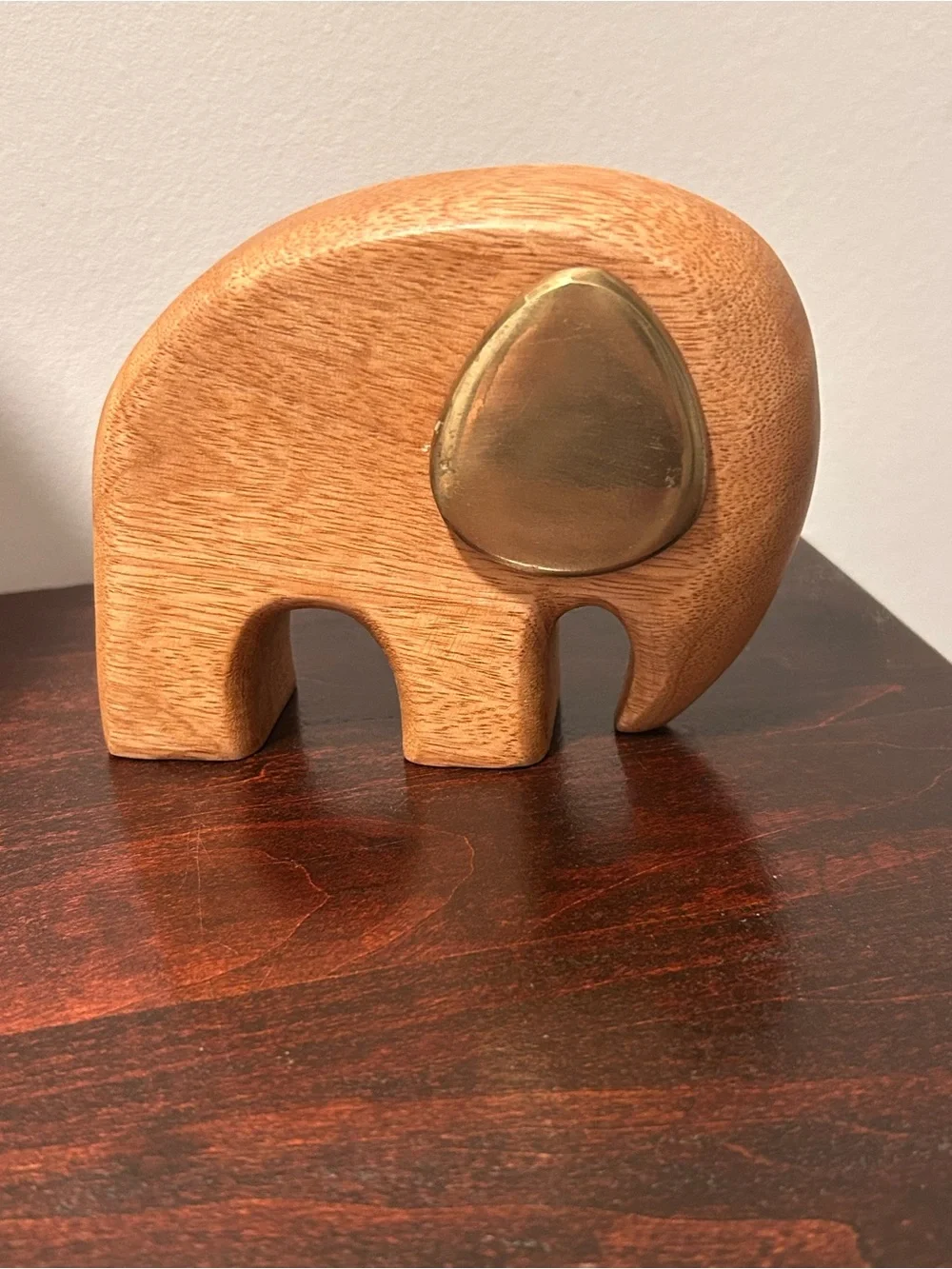 Crate & Barrel mid century modern mango wood & brass elephant sculpture